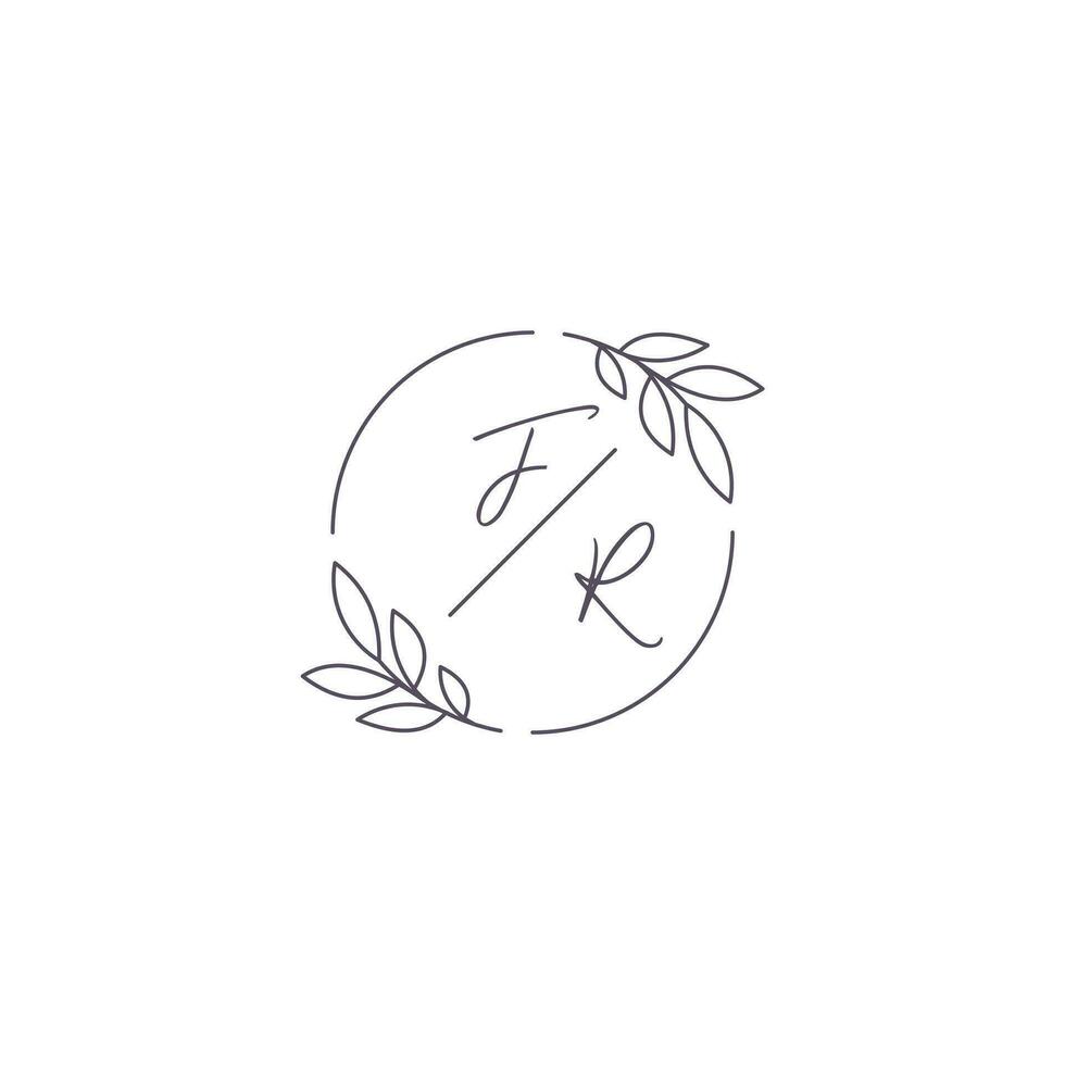 initiales fr monogramme mariage logo avec Facile feuille contour et cercle style vecteur