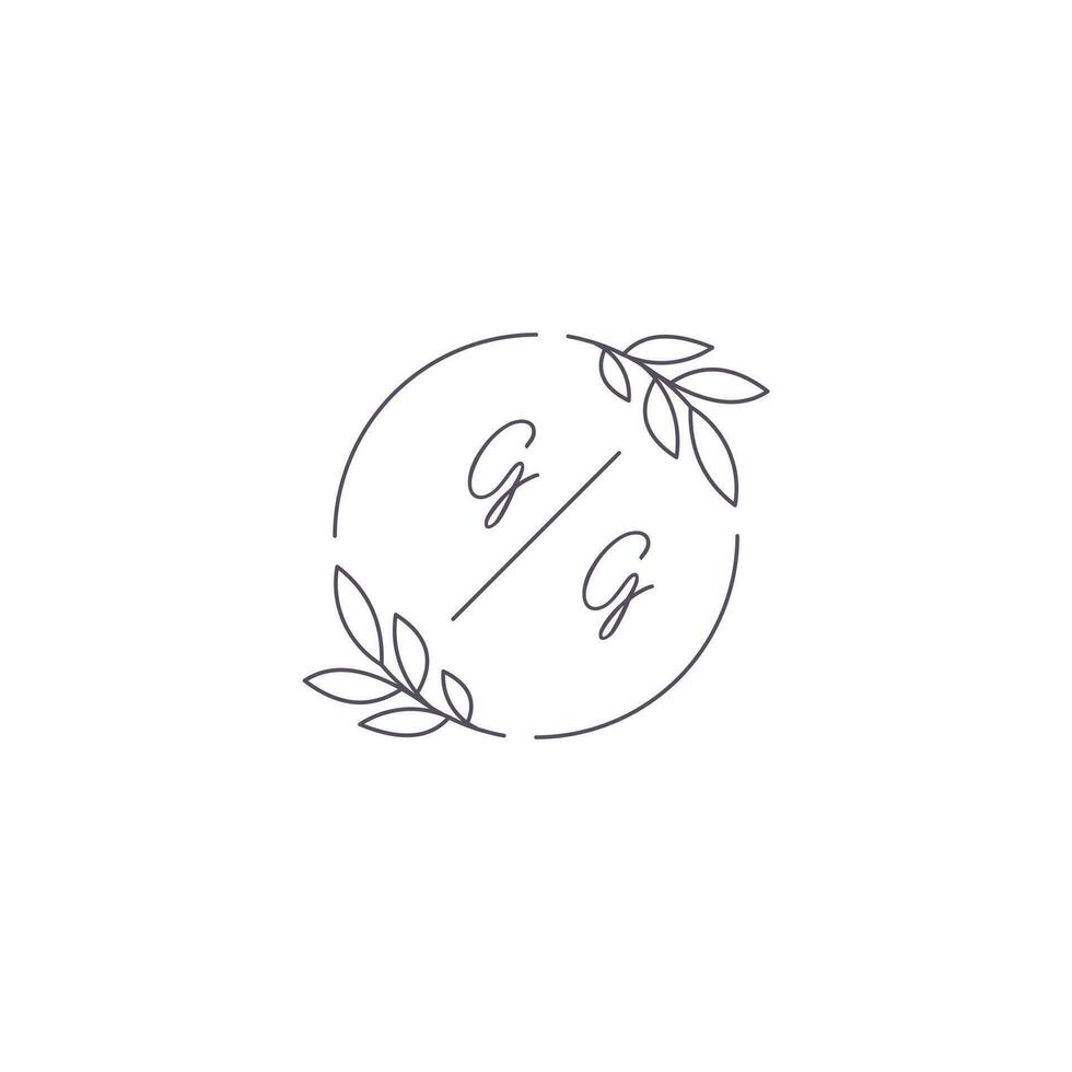 initiales gg monogramme mariage logo avec Facile feuille contour et cercle style vecteur