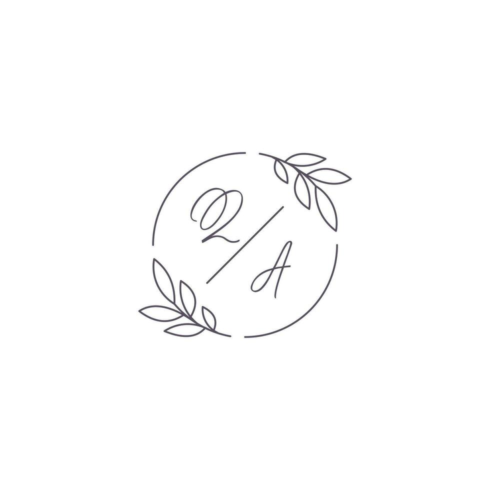 initiales qa monogramme mariage logo avec Facile feuille contour et cercle style vecteur