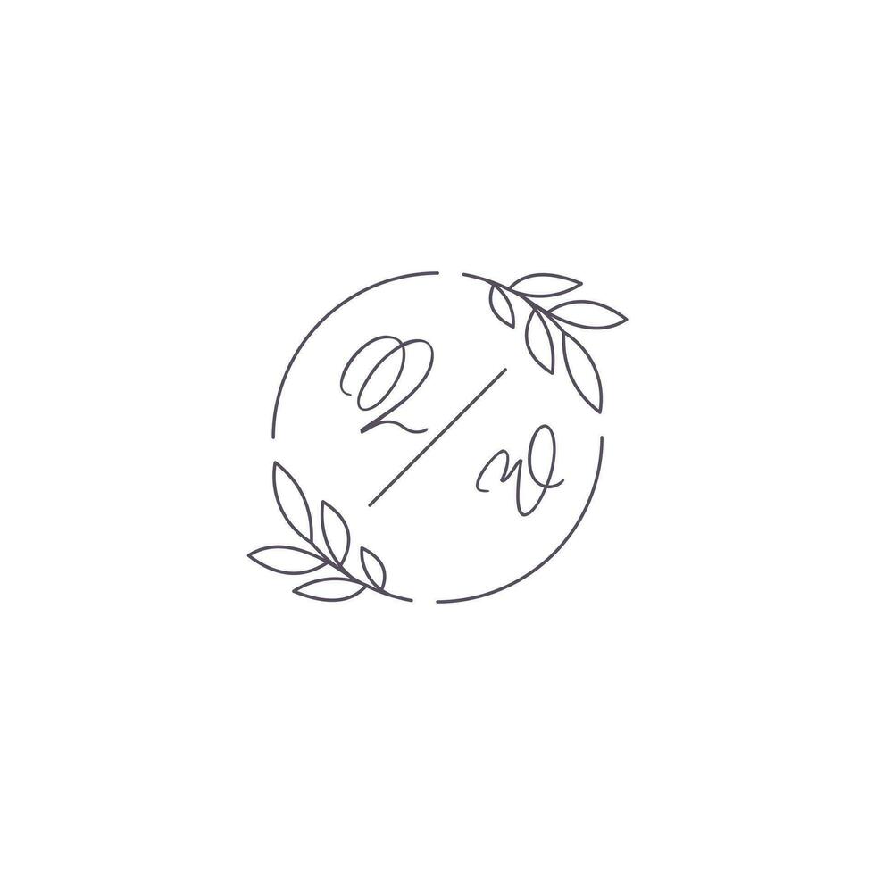 initiales qw monogramme mariage logo avec Facile feuille contour et cercle style vecteur