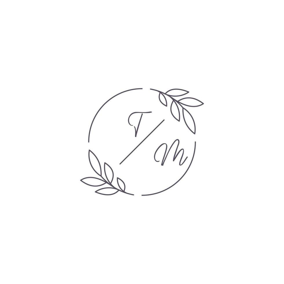 initiales tm monogramme mariage logo avec Facile feuille contour et cercle style vecteur