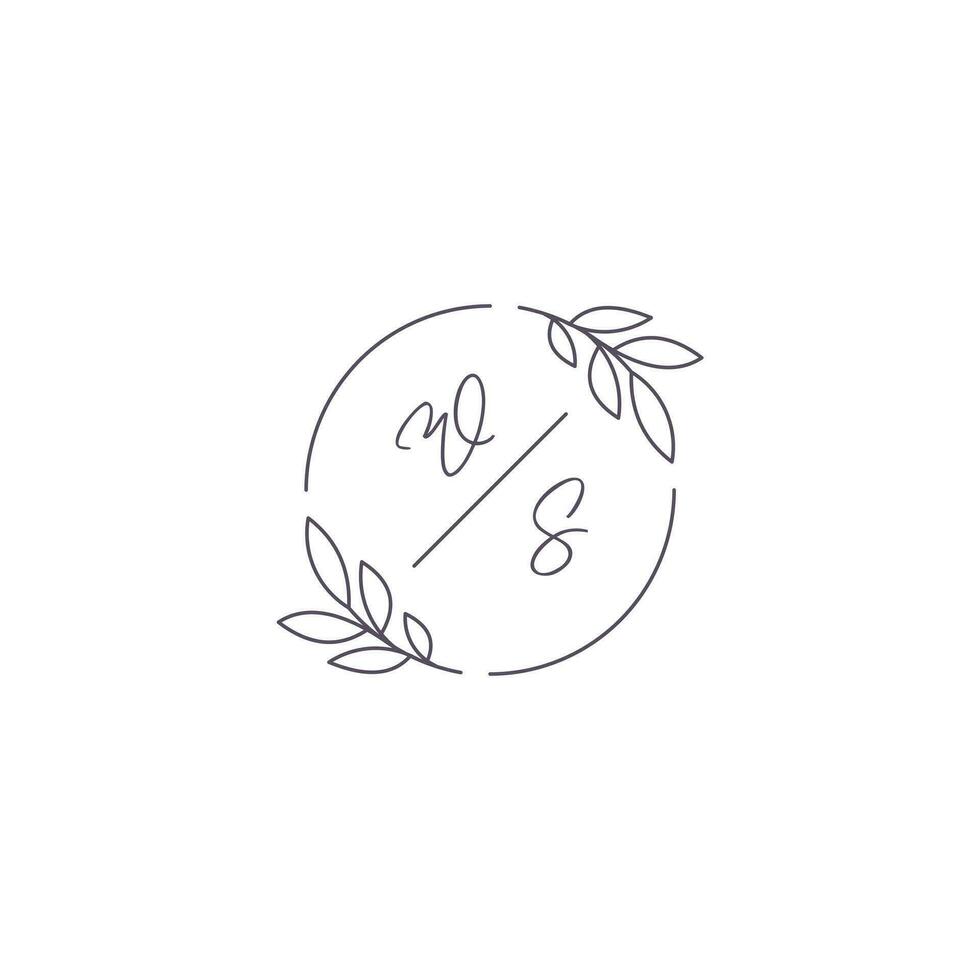 initiales ws monogramme mariage logo avec Facile feuille contour et cercle style vecteur