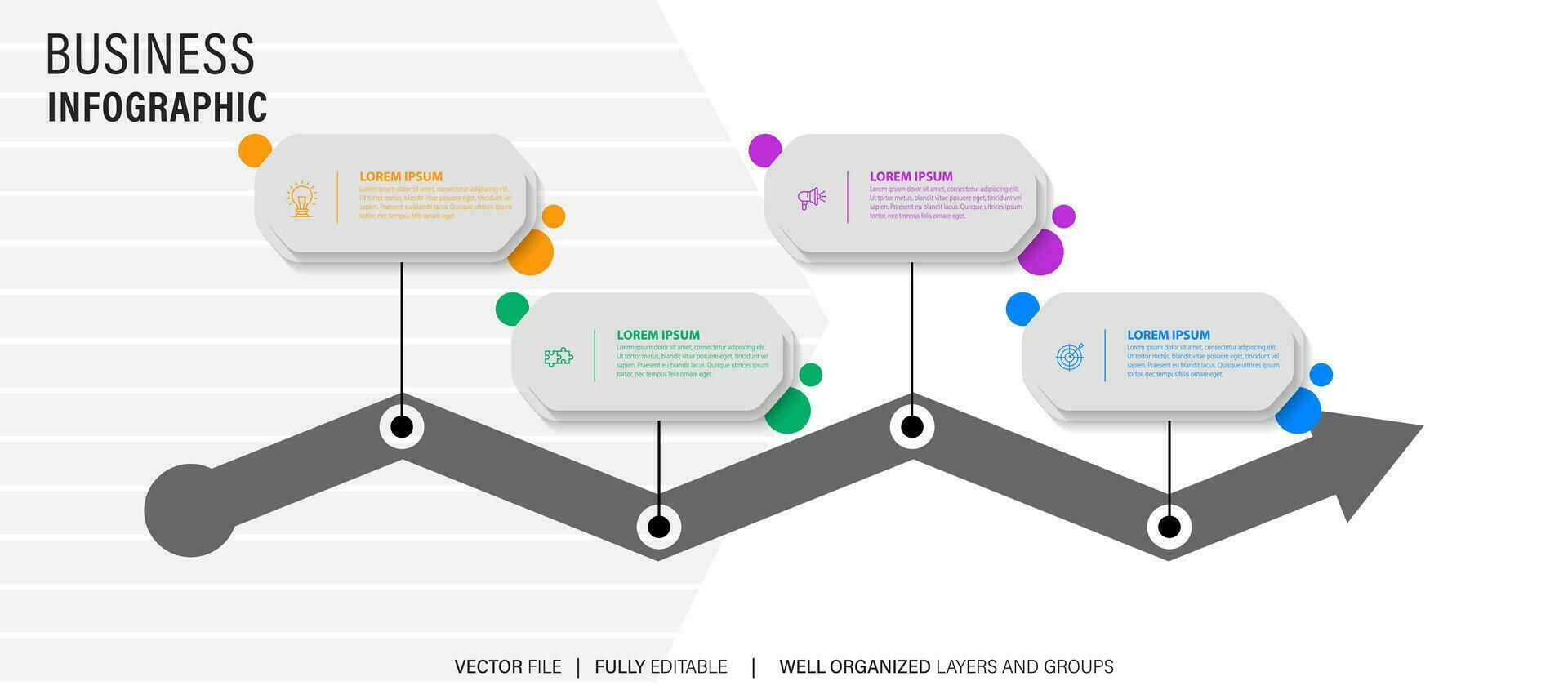 concept de affaires modèle avec 4 successif pas. quatre coloré graphique éléments. chronologie conception pour brochure, présentation. infographie conception disposition vecteur