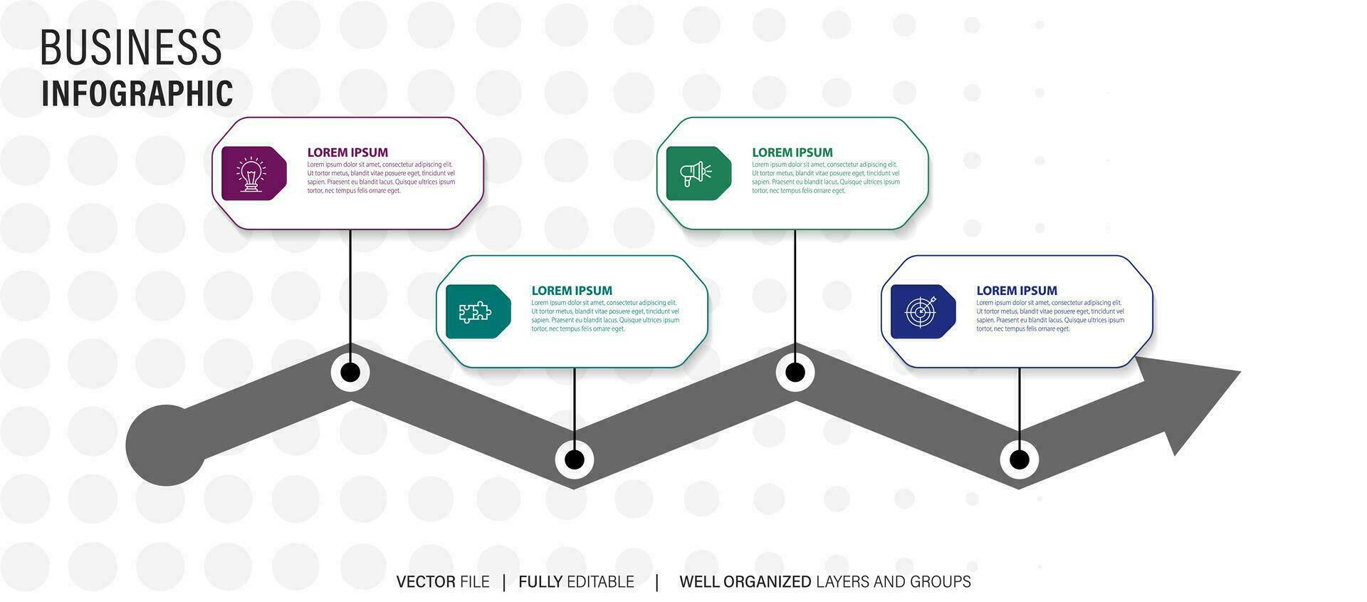 ligne étape infographie. 4 les options flux de travail diagramme, cercle chronologie nombre infographie, processus pas graphique. linéaire vecteur infographies. processus commande infographie La Flèche et pas point illustration