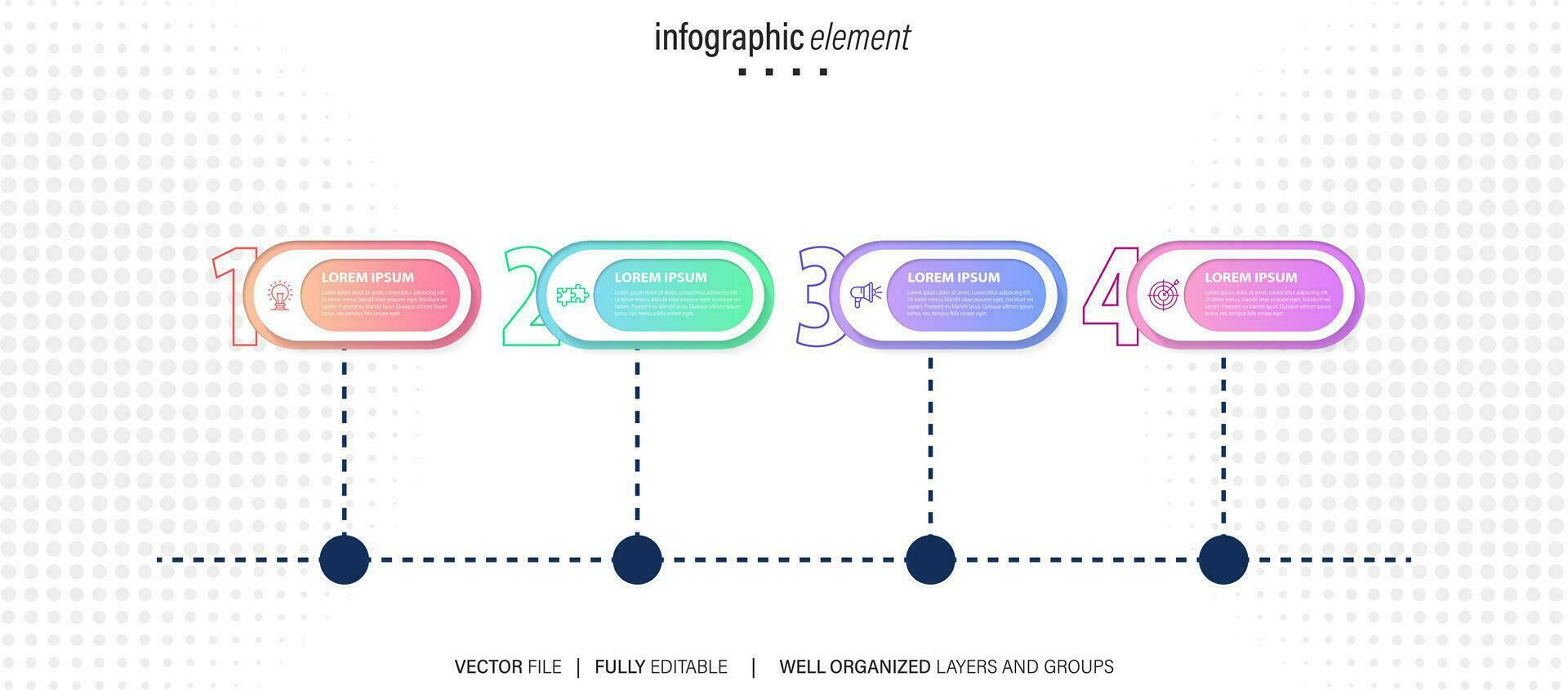 abstrait éléments de graphique infographie modèle avec étiqueter, intégré cercles. affaires concept avec 4 options. pour contenu, diagramme, organigramme, pas, les pièces, chronologie infographies, flux de travail disposition vecteur