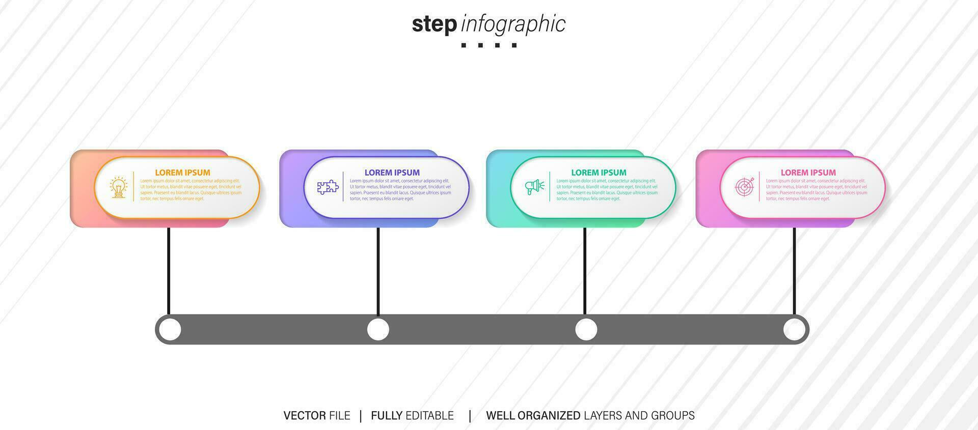 circulaire disposition diagramme avec 4 liste de pas, circulaire disposition diagramme infographie élément modèle vecteur