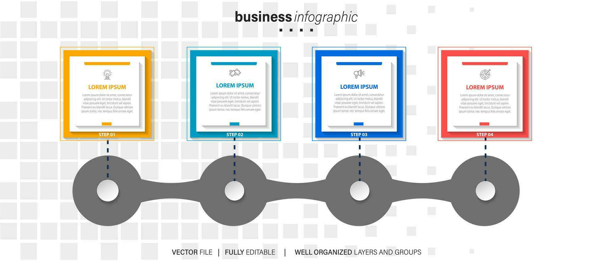 modèle de conception infographique d'entreprise avec 4 options, étapes ou processus. peut être utilisé pour la mise en page du flux de travail, le diagramme, le rapport annuel, la conception Web vecteur