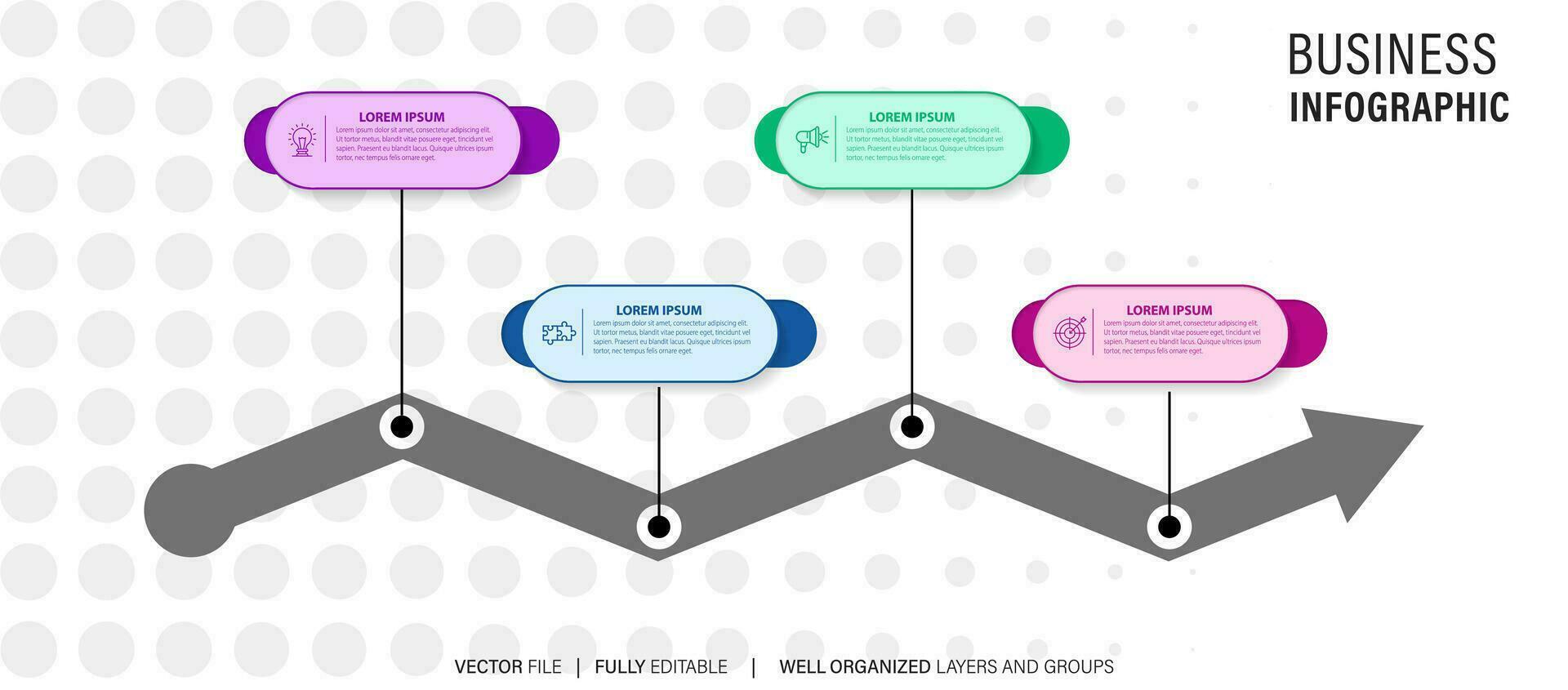 modèle de conception infographique d'entreprise avec 4 options, étapes ou processus. peut être utilisé pour la mise en page du flux de travail, le diagramme, le rapport annuel, la conception Web vecteur