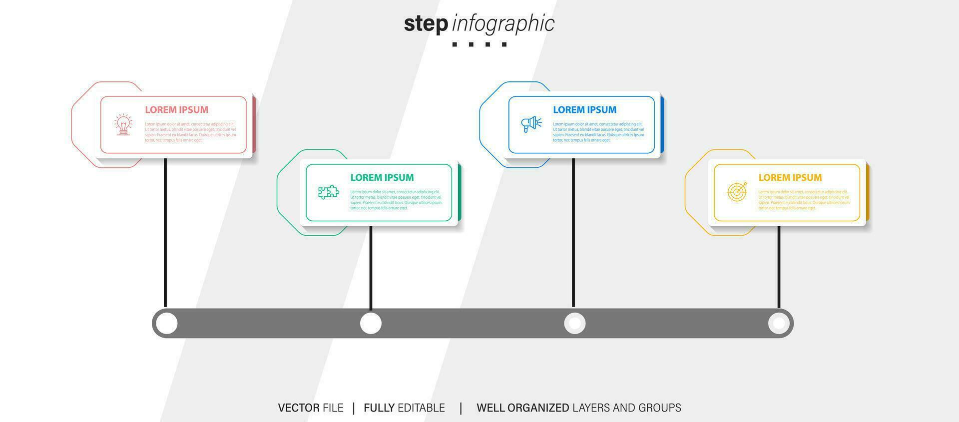 4 éléments schème, diagramme. quatre connecté Les manches. infographie modèle. vecteur