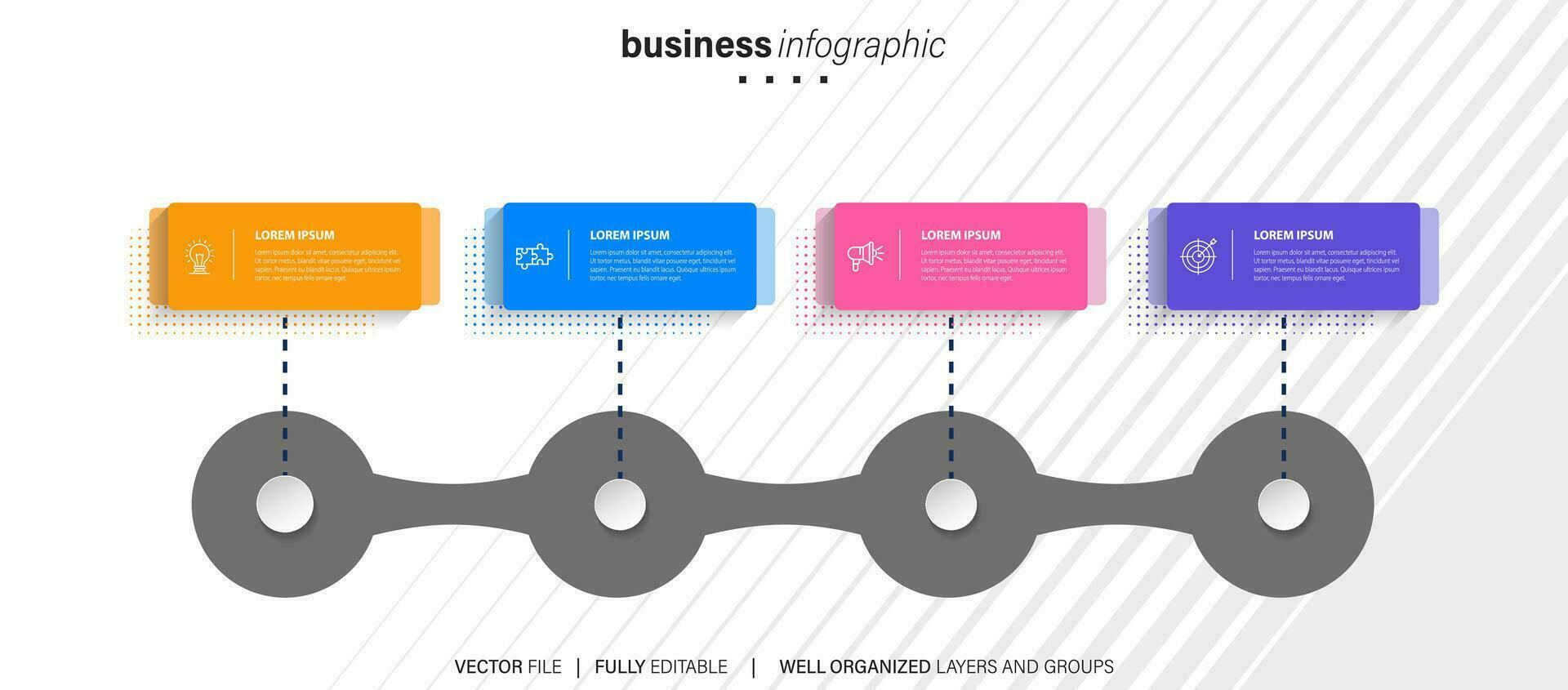 graphique chronologie infographie modèle ou élément avec 4 projet, processus, marcher, option, coloré bar, flèche, minimal, moderne style pour vente glisser, planificateur, flux de travail, feuille de route, la toile vecteur