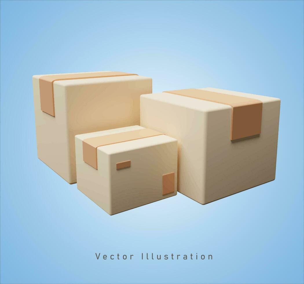 papier carton des boites dans 3d vecteur illustration