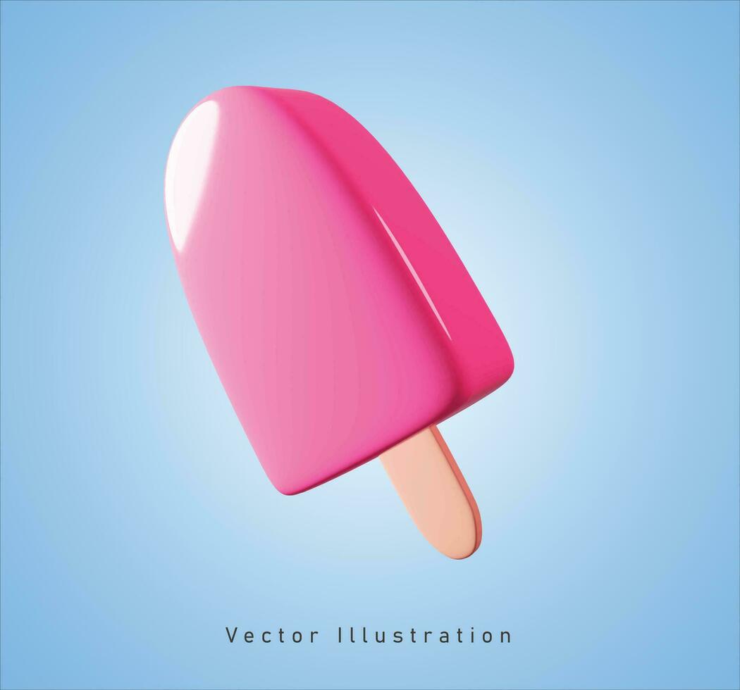 fraise la glace crème bâton dans 3d vecteur illustration