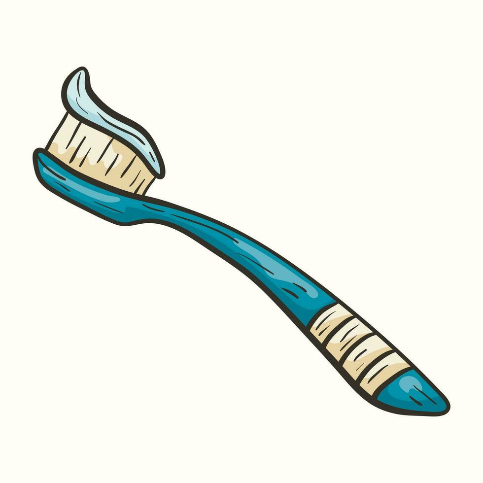 vecteur dessin animé doodle illustration d'une brosse à dents avec du dentifrice.