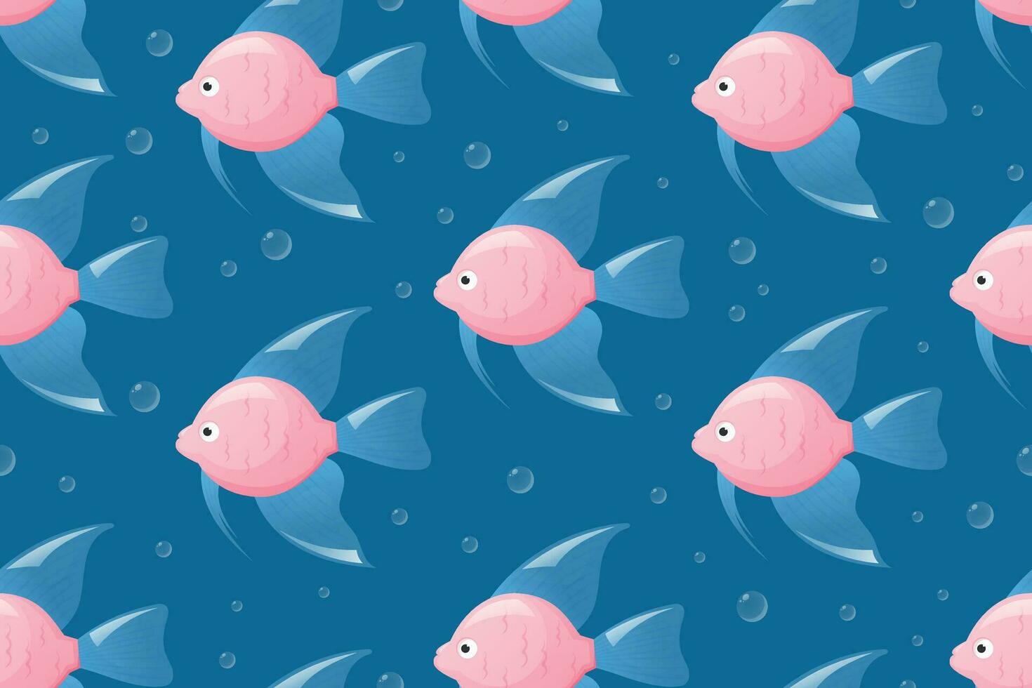 dessin animé rose poisson avec bleu palmes et queue. vecteur sans couture modèle avec flottant Marin vie.