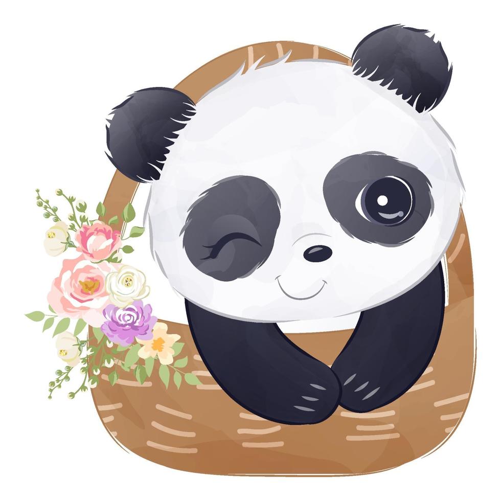 mignon bébé panda en illustration aquarelle vecteur