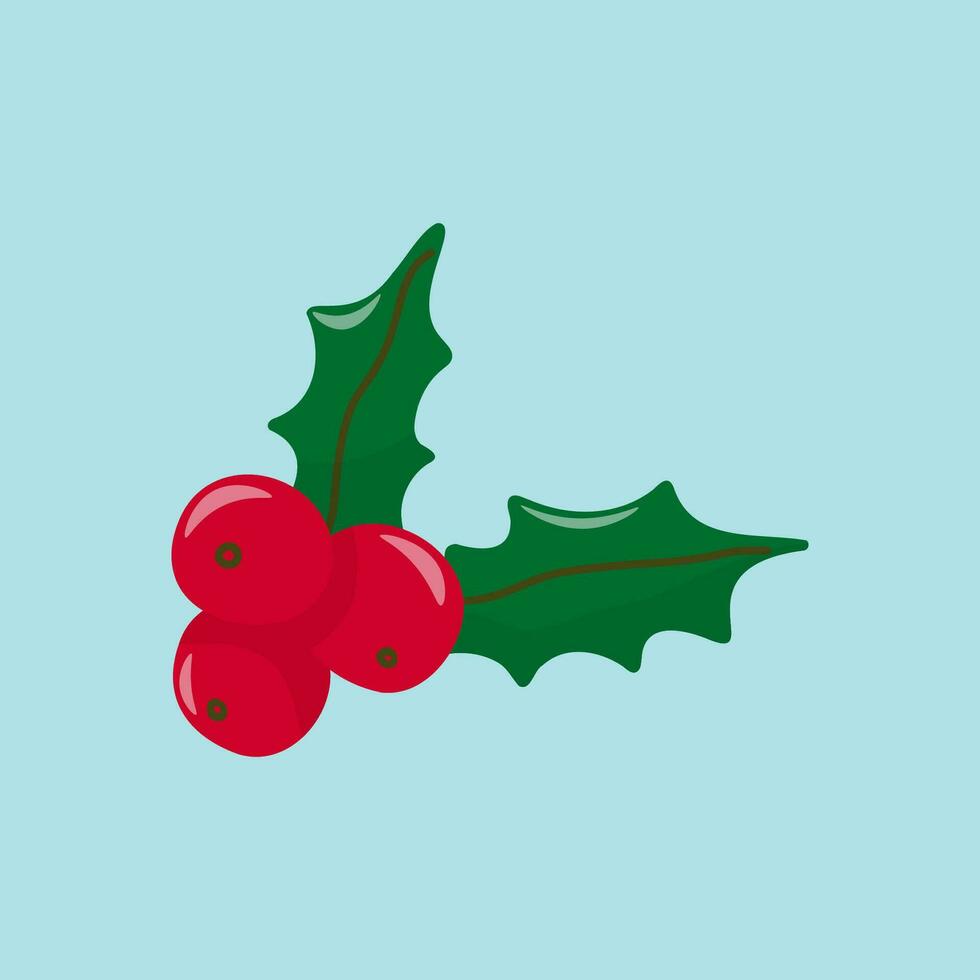 Noël houx baie dessiné à la main icône dans dessin animé style sur bleu, Stock vecteur illustration. Noël symbole.