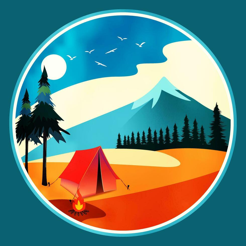 camping tente avec paysage vecteur illustration