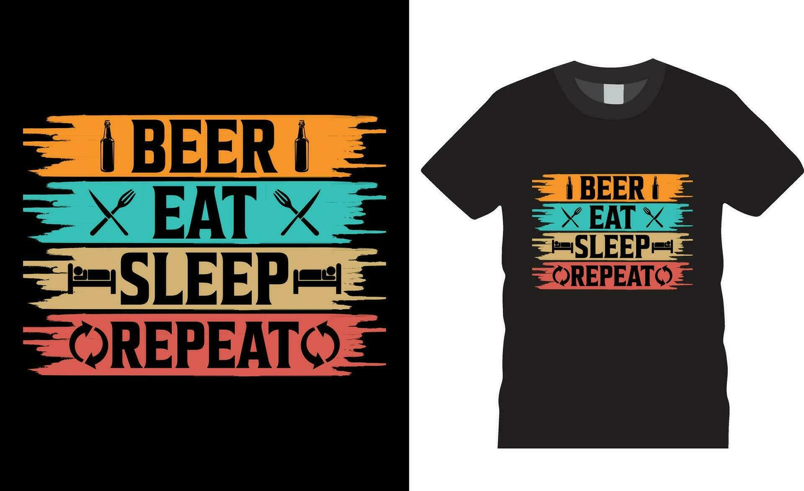 Bière manger sommeil répéter typographie t chemise conception vecteur modèle