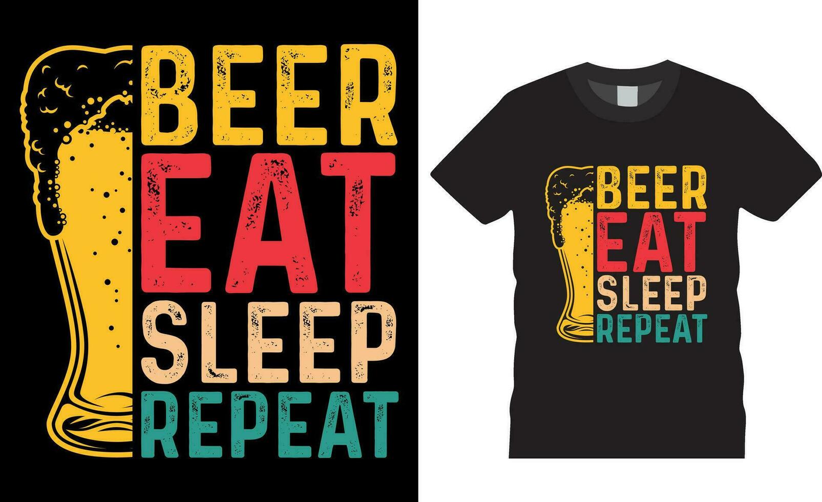 Bière manger sommeil répéter typographie t chemise conception vecteur modèle