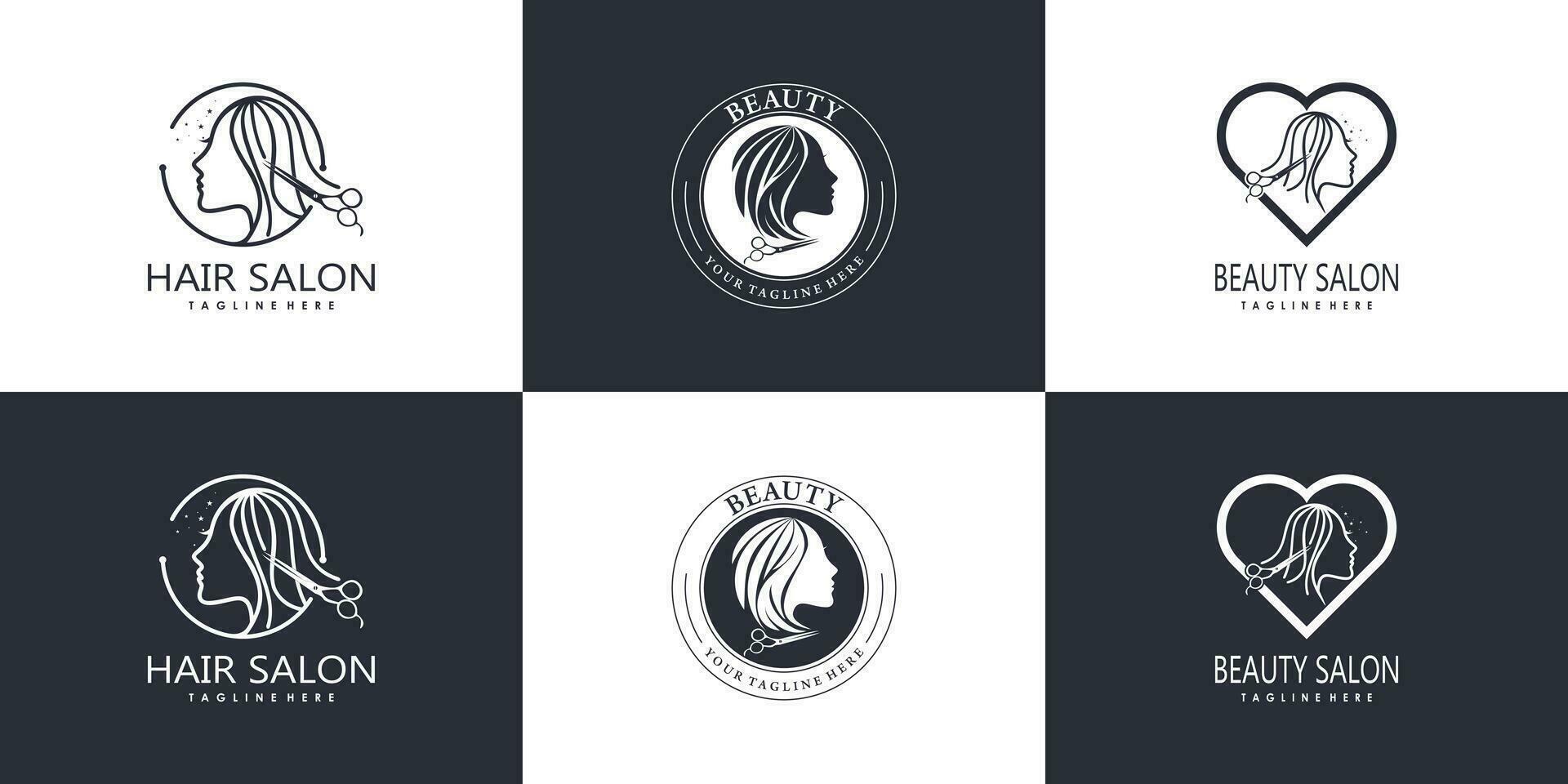 création de logo de coupe de cheveux pour la mode avec vecteur premium de concept créatif