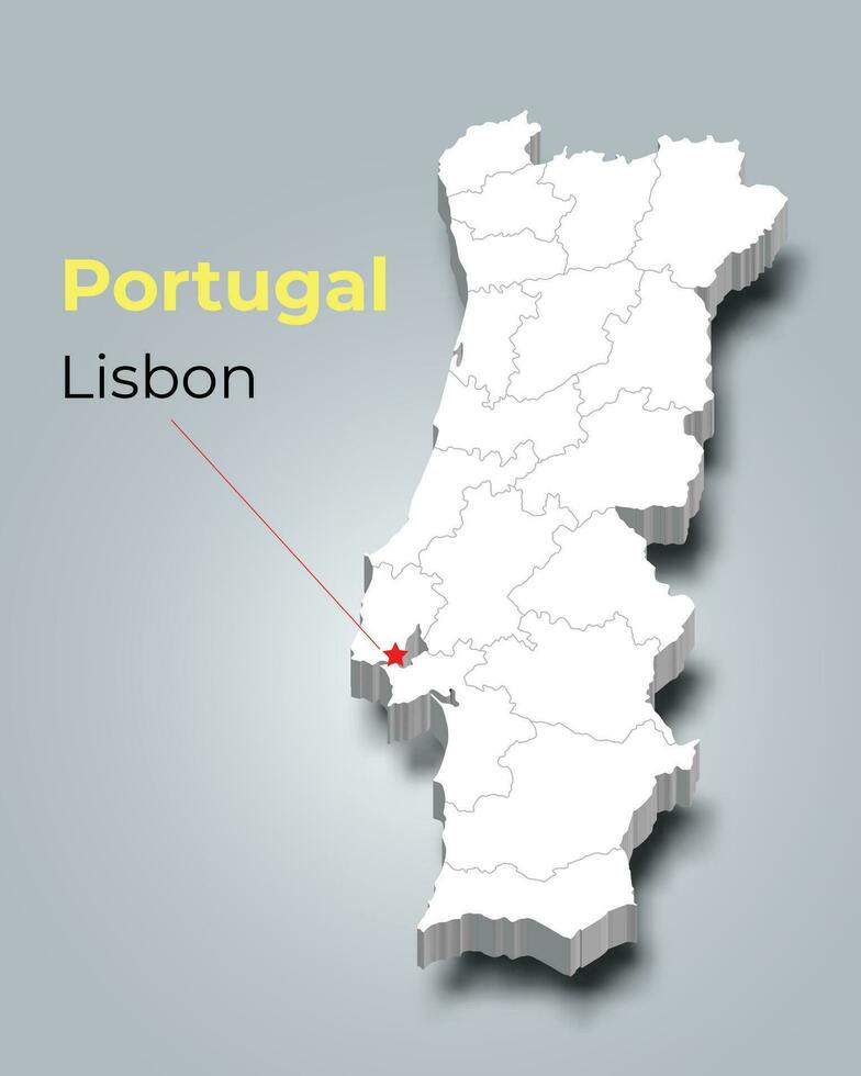 portugais 3d carte avec les frontières de Régions vecteur