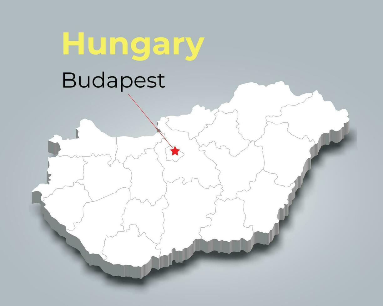 Hongrie 3d carte avec les frontières de Régions vecteur