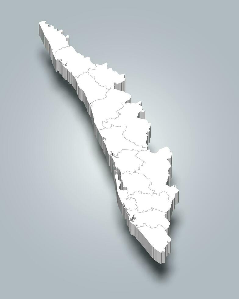 Kerala 3d district carte est une Etat de Inde vecteur