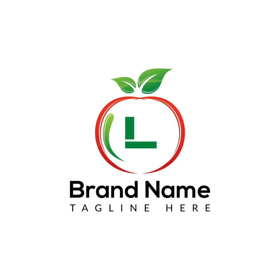 Pomme logo sur lettre l signe. Pomme icône avec logotype concept vecteur