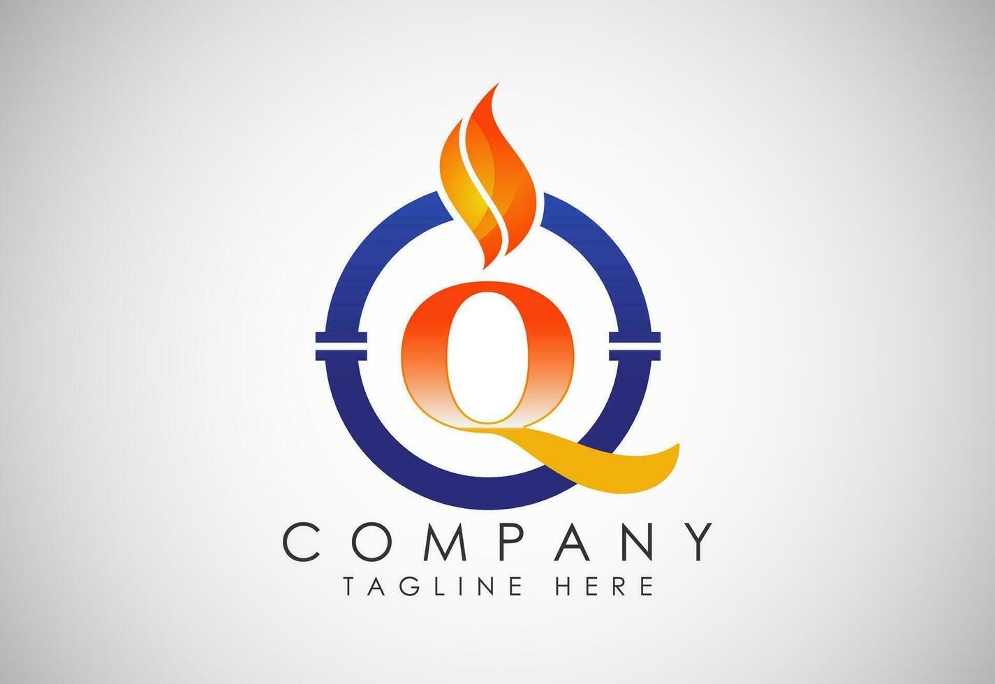 Anglais alphabet q avec Feu flamme et tuyau. pétrole et gaz industrie logo conception concept. vecteur