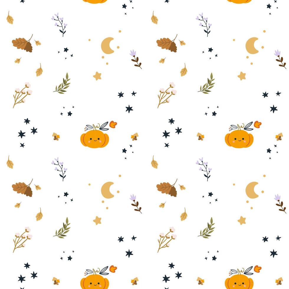 Halloween modèle avec citrouilles. content Halloween. puérilement effrayant et souriant terrifiant personnages. génial pour votre conception, carte, affiche, garderie, logo, imprimer. isolé vecteur plat illustration