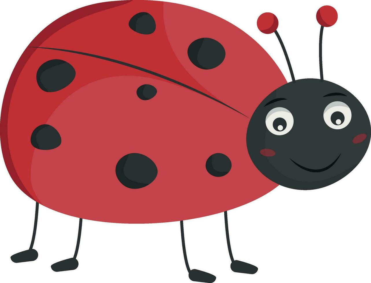 une coccinelle avec noir taches et une sourire vecteur