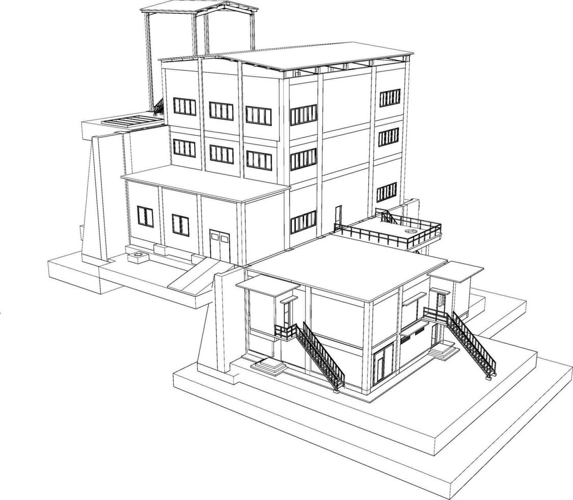 3d illustration de industriel bâtiment vecteur