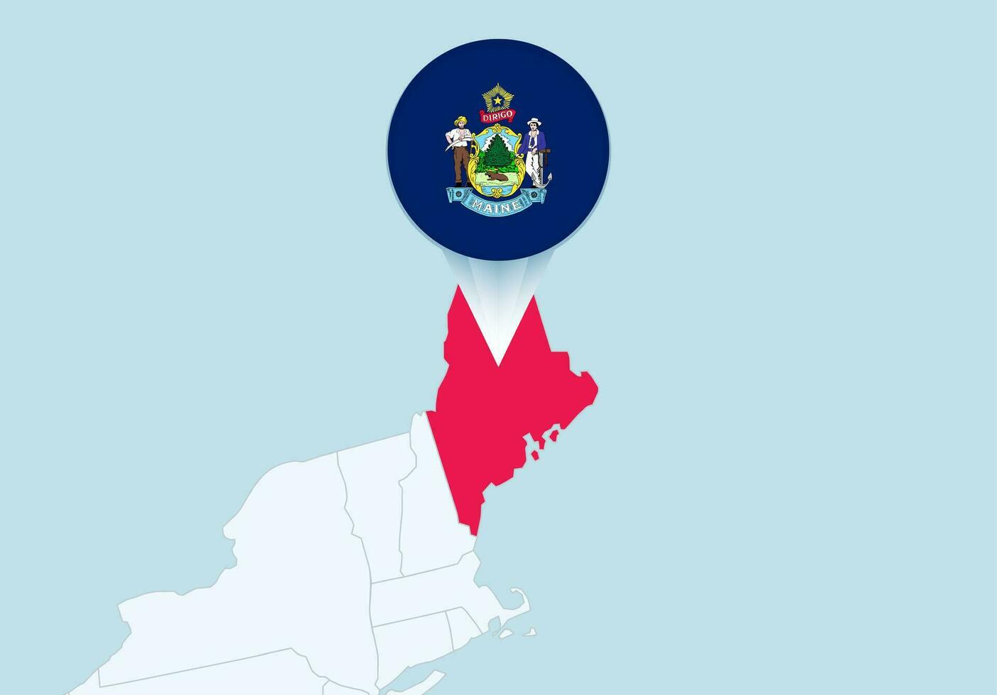 uni États avec choisi Maine carte et Maine drapeau icône. vecteur