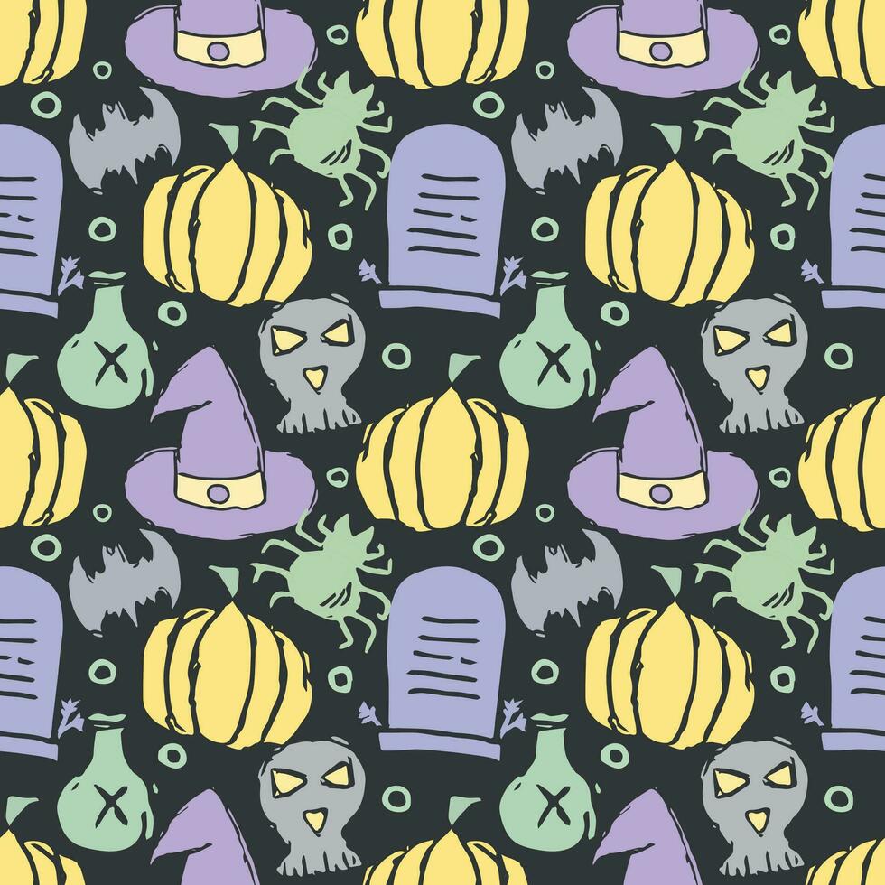 motif d'halloween sans couture. griffonnage halloween fond vecteur