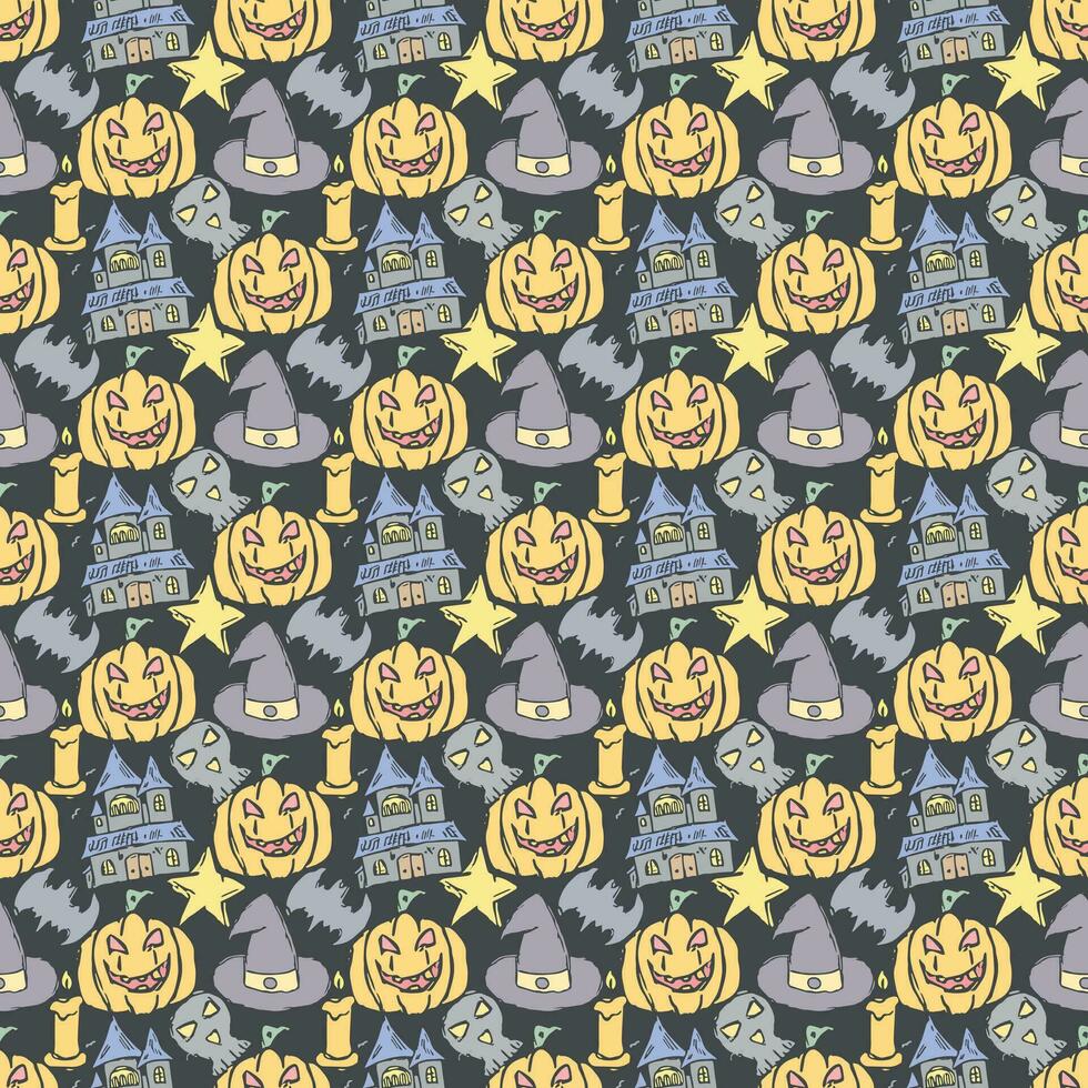 motif d'halloween sans couture. griffonnage halloween fond vecteur