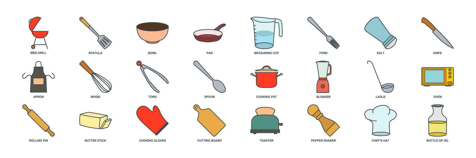 cuisine icône ensemble, inclus Icônes comme couteau, bol, mixeur et plus symboles collection, logo isolé vecteur illustration