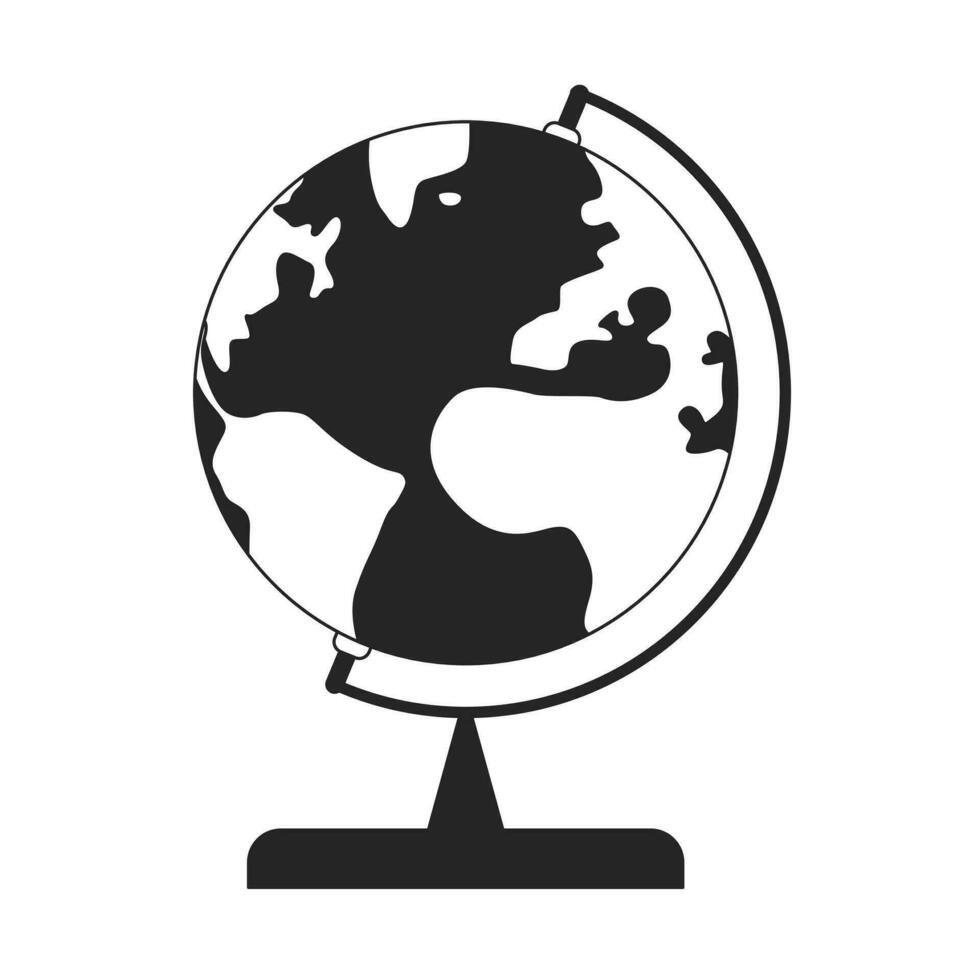 globe sur supporter plat monochrome isolé vecteur objet. apprentissage géographie. tournant globe. modifiable noir et blanc ligne art dessin. Facile contour place illustration pour la toile graphique conception