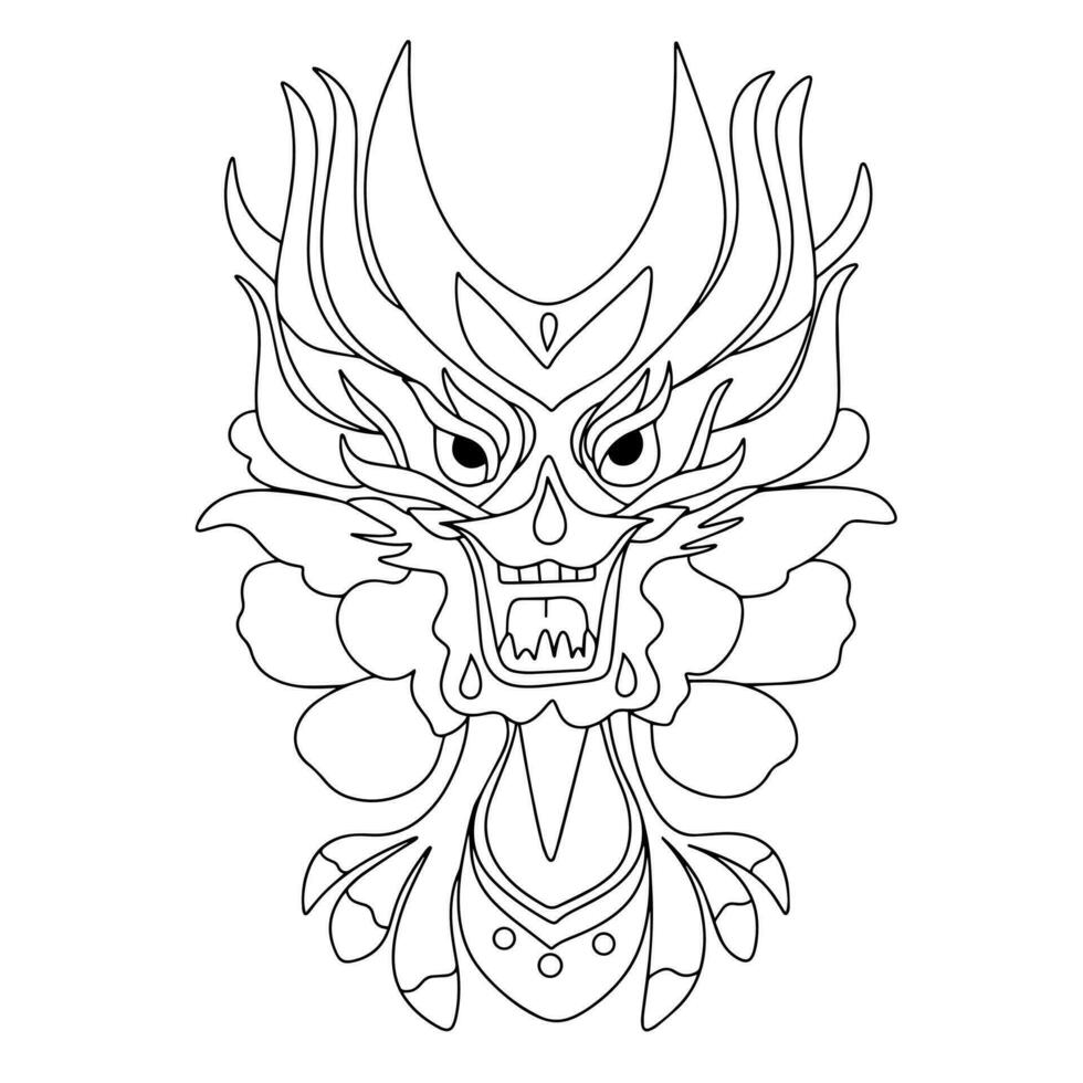 dragon tête contour. griffonnage dragon visage masque isolé sur blanc Contexte. vecteur illustration. symbole 2024