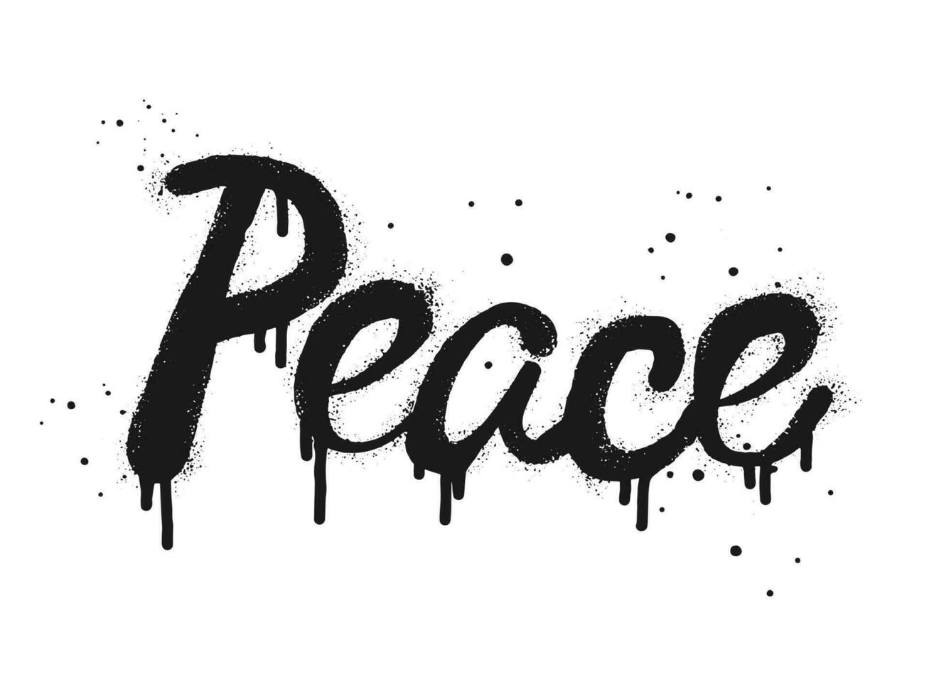 mot de paix graffiti peint à la bombe en noir sur blanc. gouttes de mots de paix pulvérisés. isolé sur fond blanc. illustration vectorielle vecteur