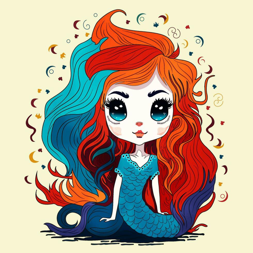 mignonne peu Sirène illustration, vecteur art