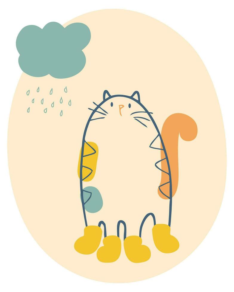 l'automne chat dans Jaune bottes dans le pluie. nationale chat journée concept. parfait impression pour tee, affiche, carte, autocollant. vecteur