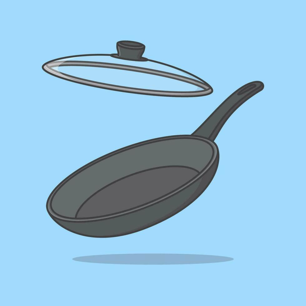 friture la poêle dessin animé vecteur illustration. friture la poêle plat icône contour