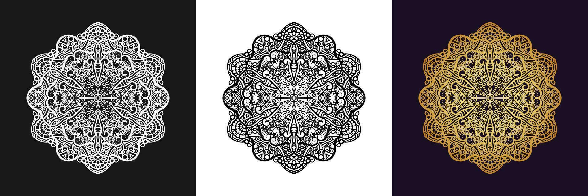 décoratif mandala et modèle pour Mehndi, mariage, tatouage, Islam, Indien, arabe. contour mandalas coloration livre page. vecteur