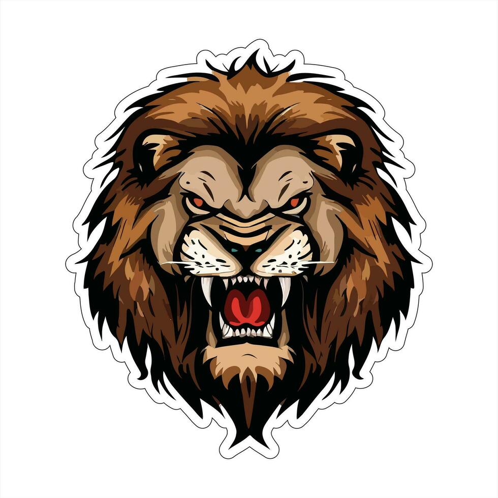 Lion visage et tête vecteur art autocollant et logo modèle