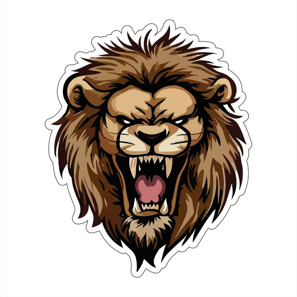 Lion visage et tête vecteur art autocollant et logo modèle