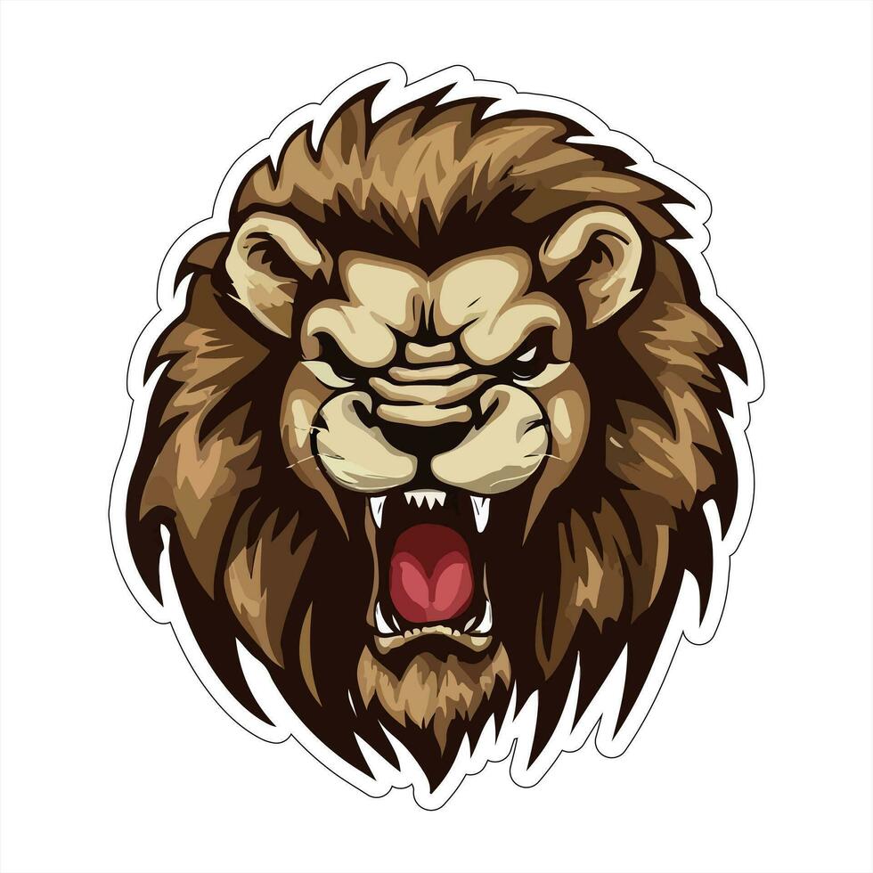 Lion visage et tête vecteur art autocollant et logo modèle