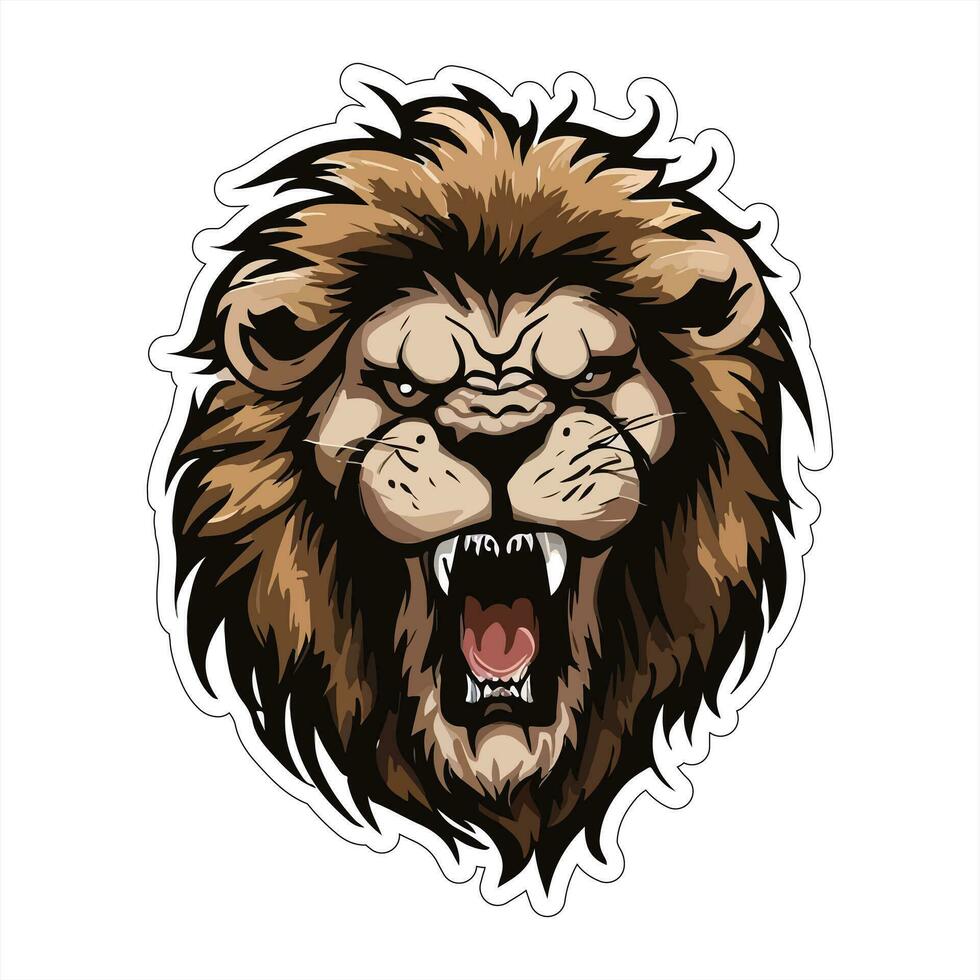 Lion visage et tête vecteur art autocollant et logo modèle