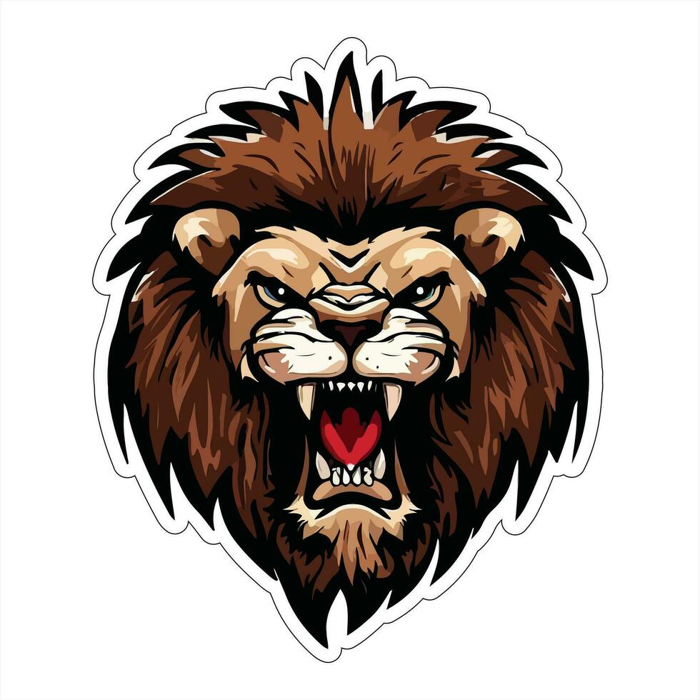 Lion visage et tête vecteur art autocollant et logo modèle