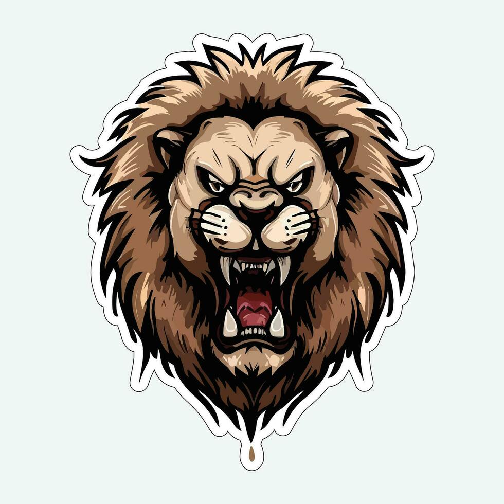 Lion visage et tête vecteur art autocollant et logo modèle