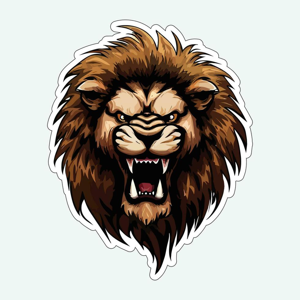 Lion visage et tête vecteur art autocollant et logo modèle
